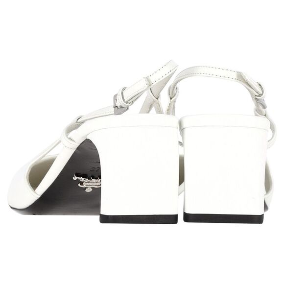 Prada Square-Toe Logo Slingbacks in White Leather - Picture 5 of 6
